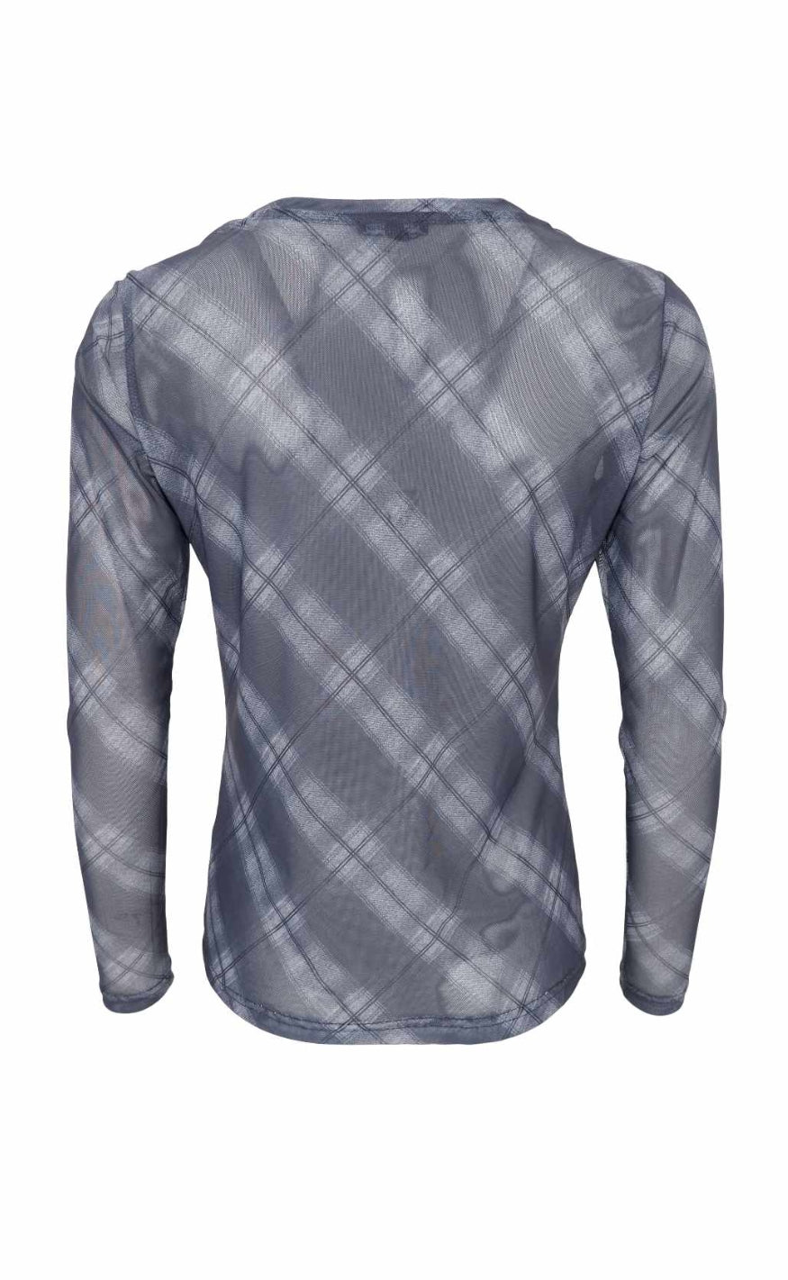Black Colour Bluse - Kamma Mesh - Grey Tartan