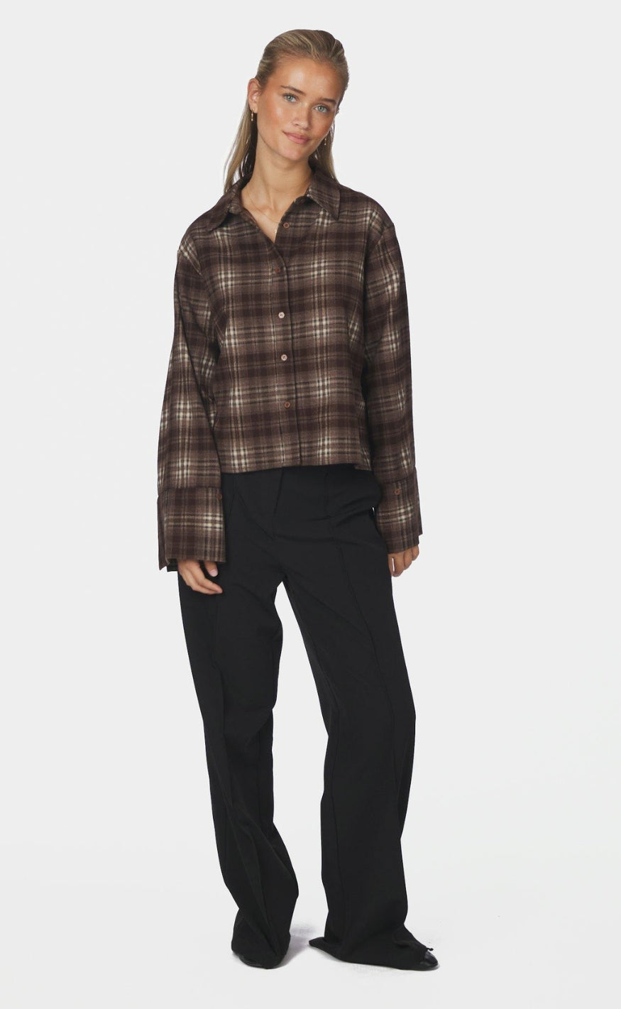Neo Noir Skjorte - Jaylin Flannel Check - Warm Grey