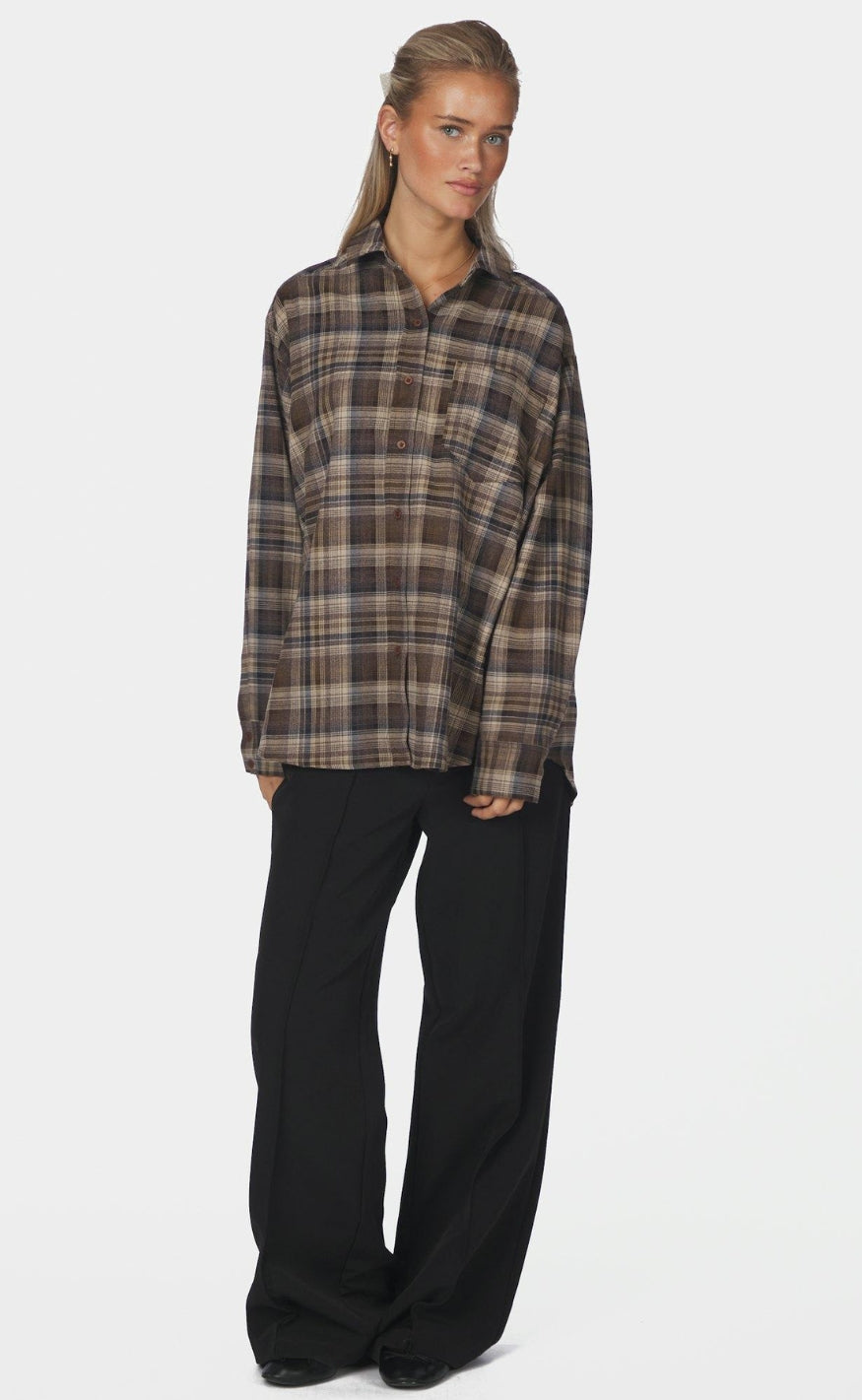 Neo Noir Skjorte - Dalma Flannel Check - Dark Taupe