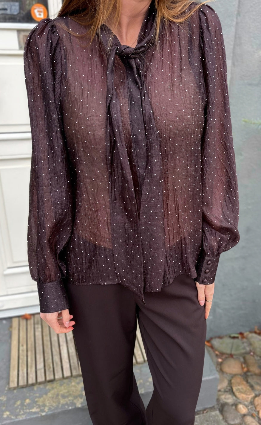 Say INA Copenhagen Skjorte - Nanna - Dark Brown W. Glitter Stones