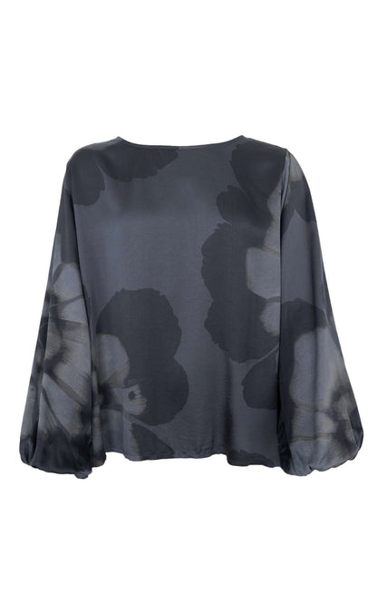 Black Colour Bluse - Tara - Grey Flower