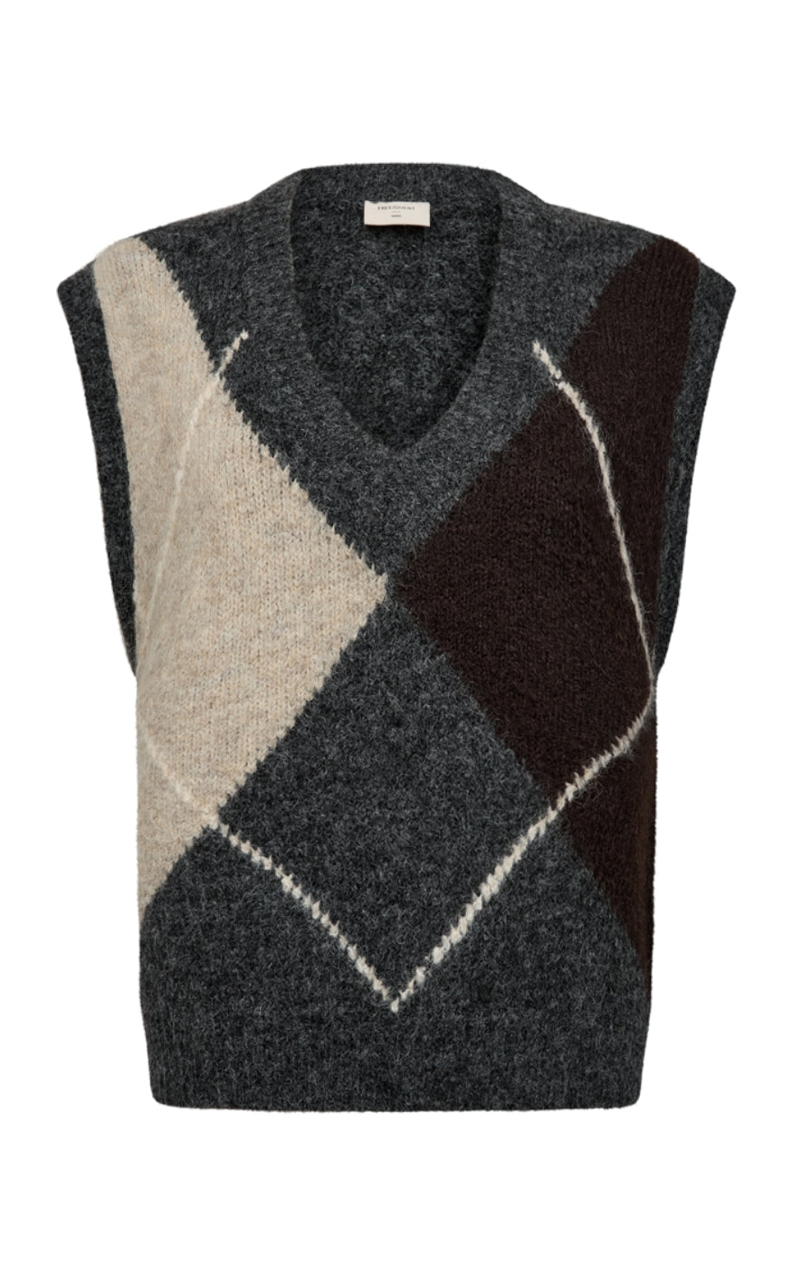Freequent Vest - Grslulu Argyle - Dark Grey Ml w. Oyster Grey Ml.