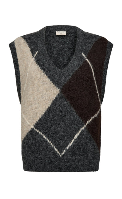 Freequent Vest - Grslulu Argyle - Dark Grey Ml w. Oyster Grey Ml.