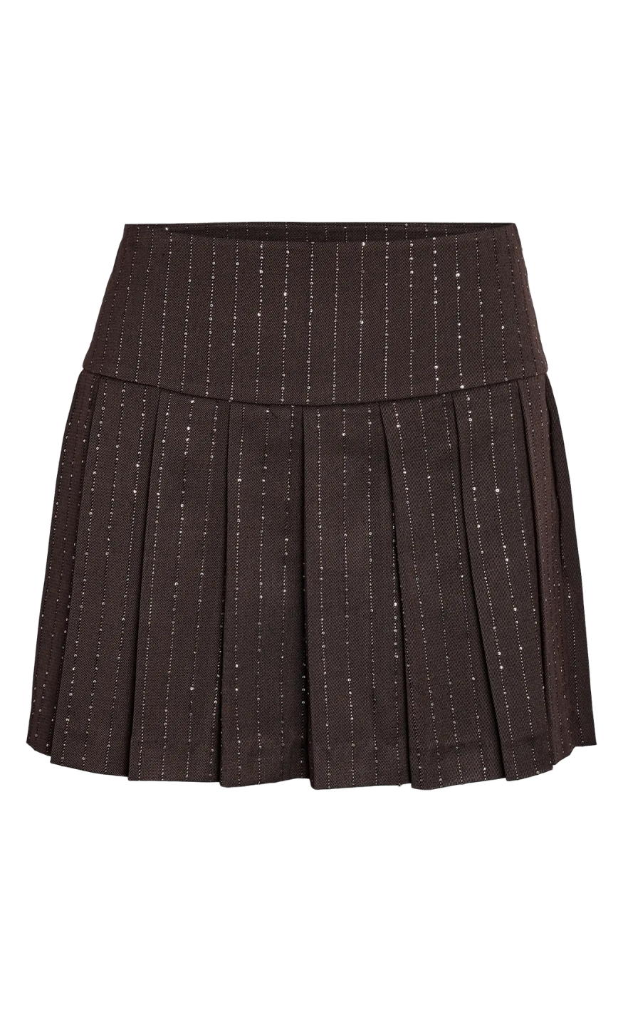 Noisy May Nederdel - Celia Rhistine - Chocolate Brown/Sequin Pinstripe