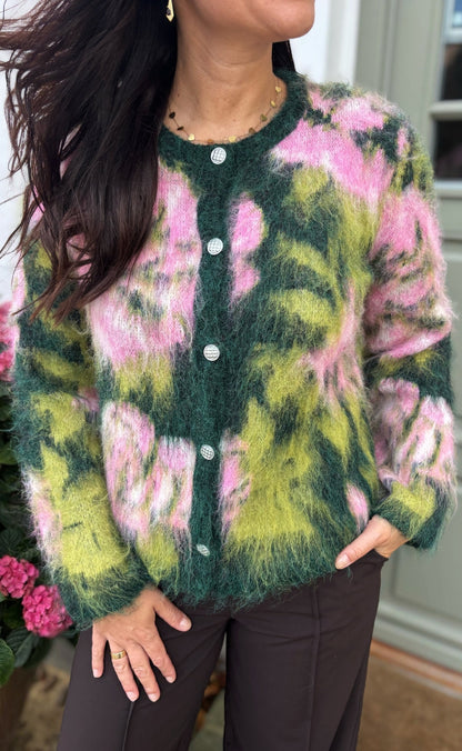 Freequent Cardigan - Lippi - Deep Forest Mel w. f. Pink Mel.