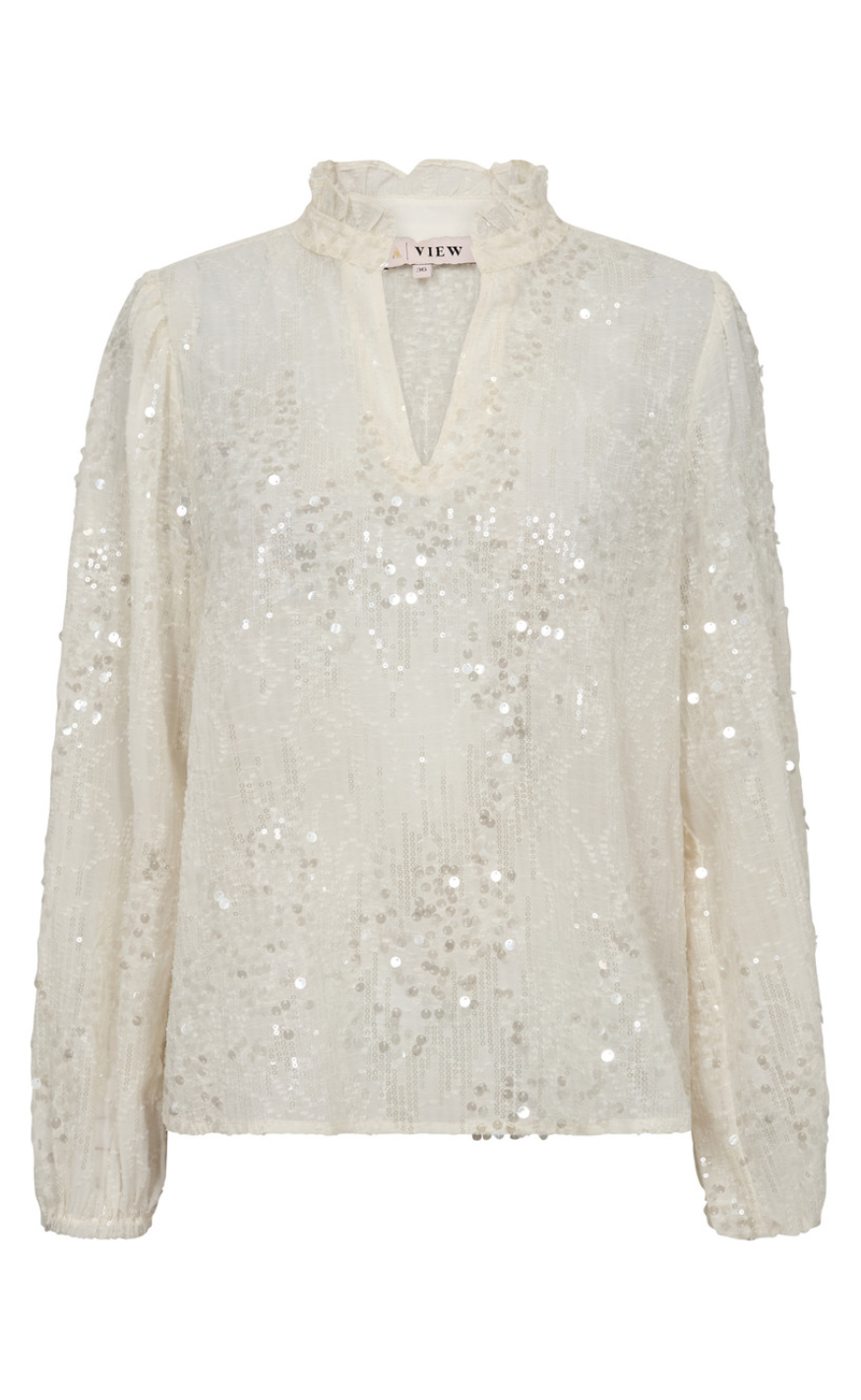 A-View Bluse - Grete Sequin - Off White