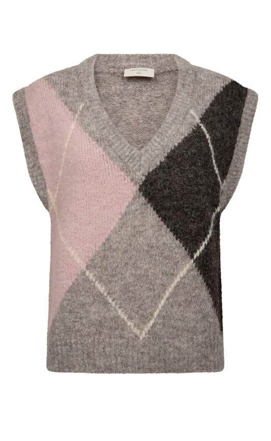 Freequent Vest - Grslulu Argyle - Desert Taupe Mel w Pale M Mel.