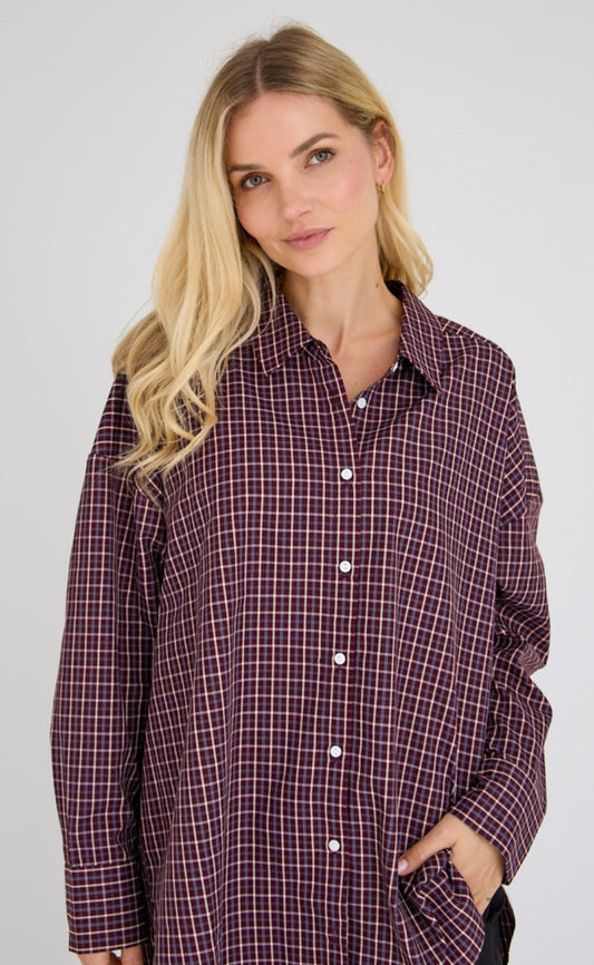 A-View Skjorte - Sonja Check - Burgundy/White/Blue