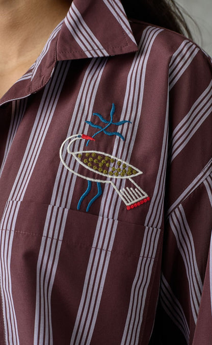 Love & Divine Bluse - love1555-1 - Brown Stripes Emb.