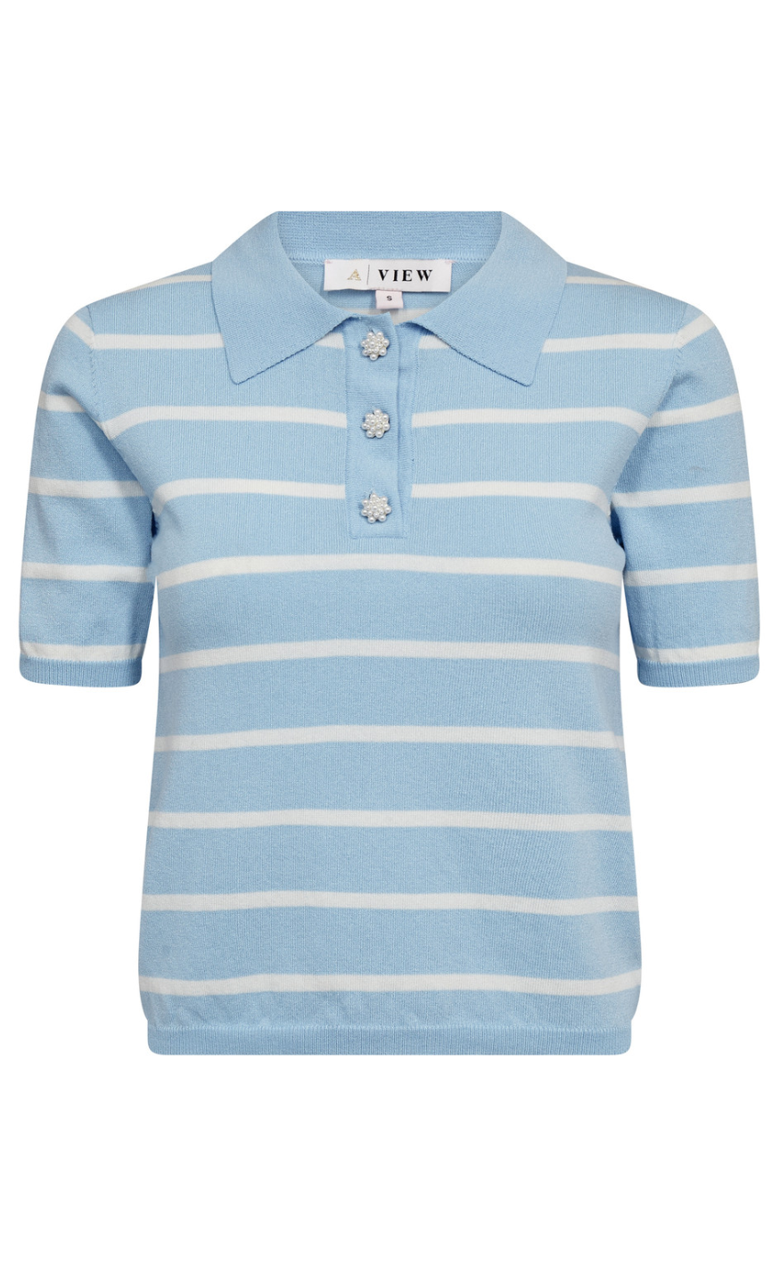 A-View Strik - Elo Polo - Light Blue/White Stripe