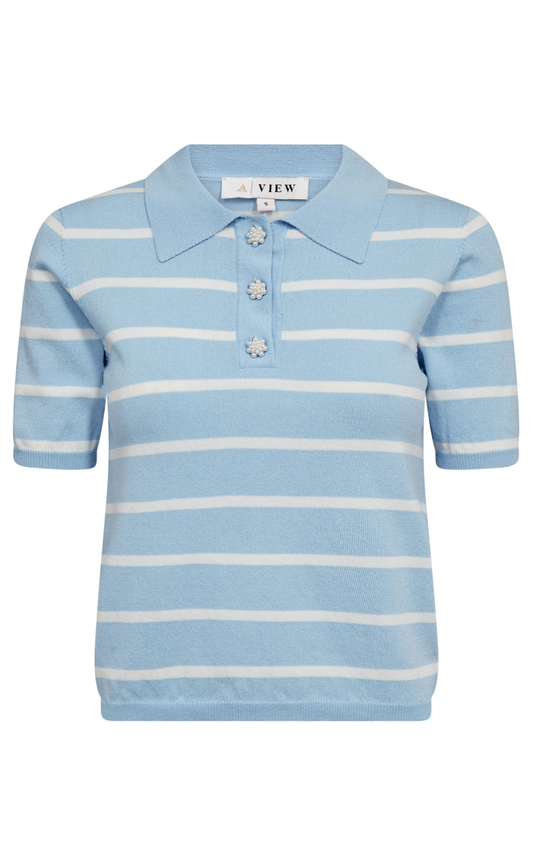 A-View Strik - Elo Polo - Light Blue/White Stripe