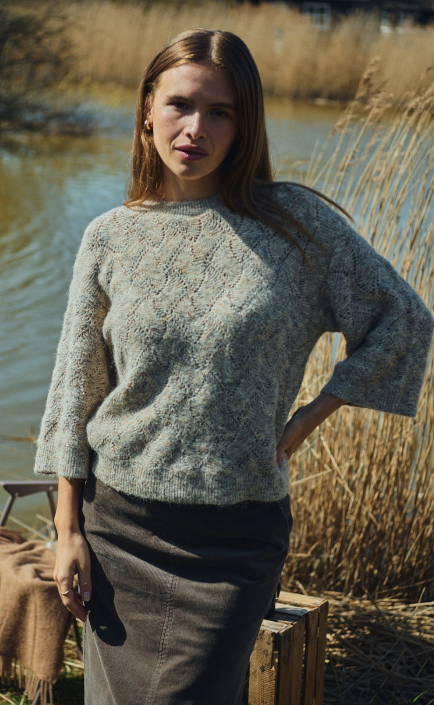 Freequent Striktrøje - Estweed - Oyster Grey Melange