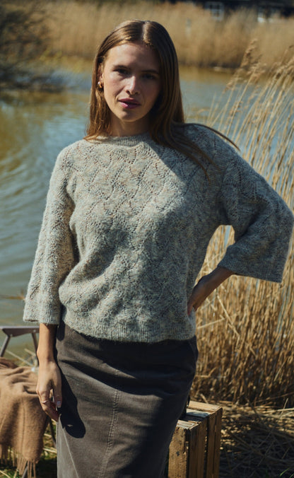 Freequent Striktrøje - Estweed - Oyster Grey Melange