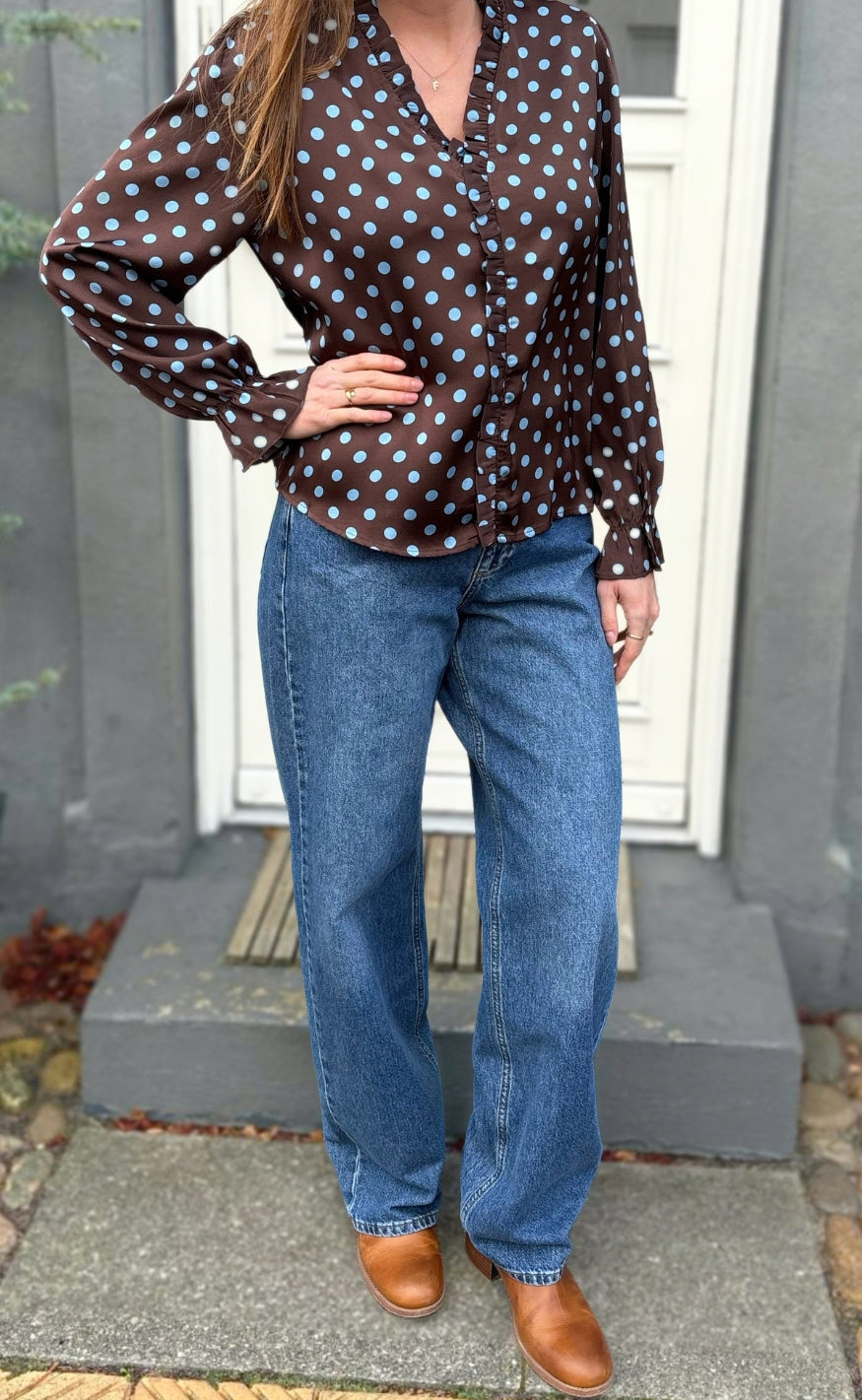 Say INA Copenhagen Bluse - Catja - Dark Brown W. Blue Dots