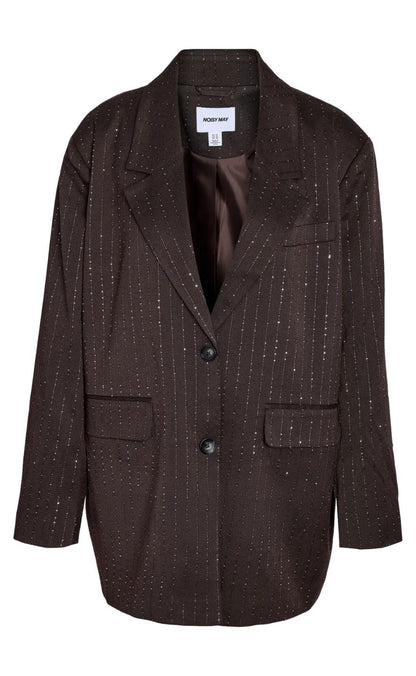 Noisy May Blazer - Celia Rhinestone - Chocolate Brown/Sequin Pinstripe