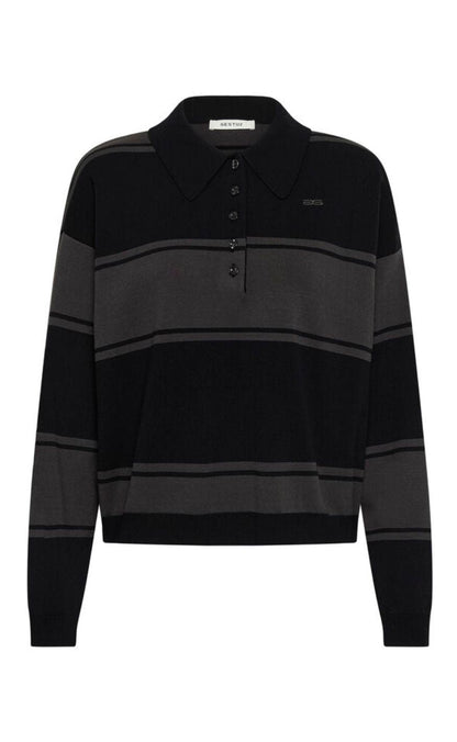 Gestuz Pullover - Silda Polo - Black/Raven striped