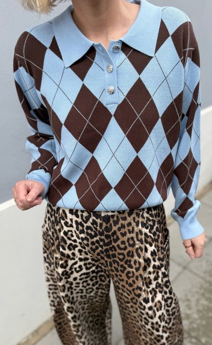 Cras Pullover - Lovemy - Blue Brown Checks