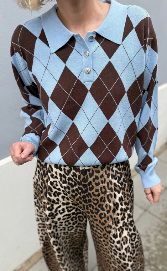 Cras Pullover - Lovemy - Blue Brown Checks