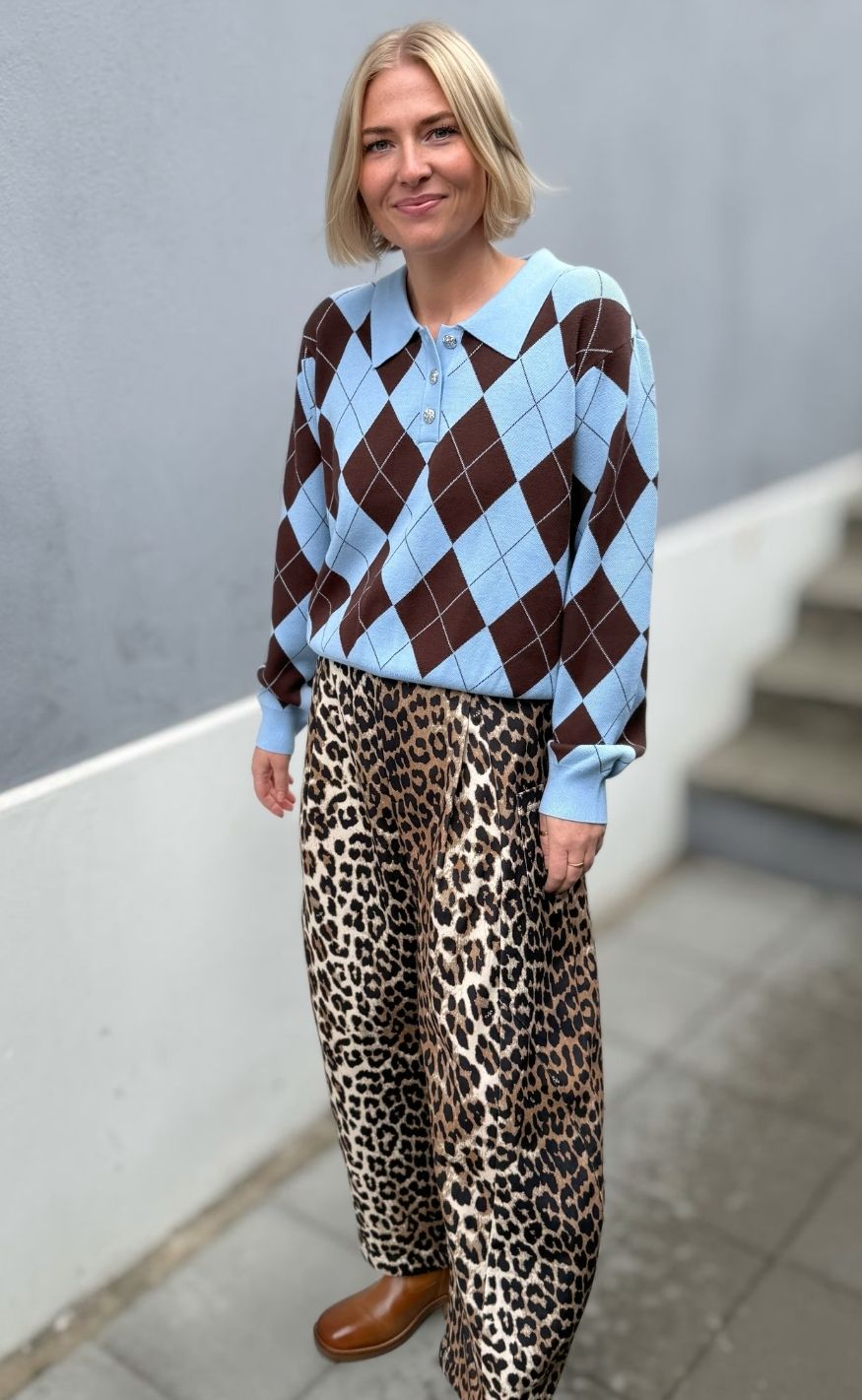 Cras Pullover - Lovemy - Blue Brown Checks