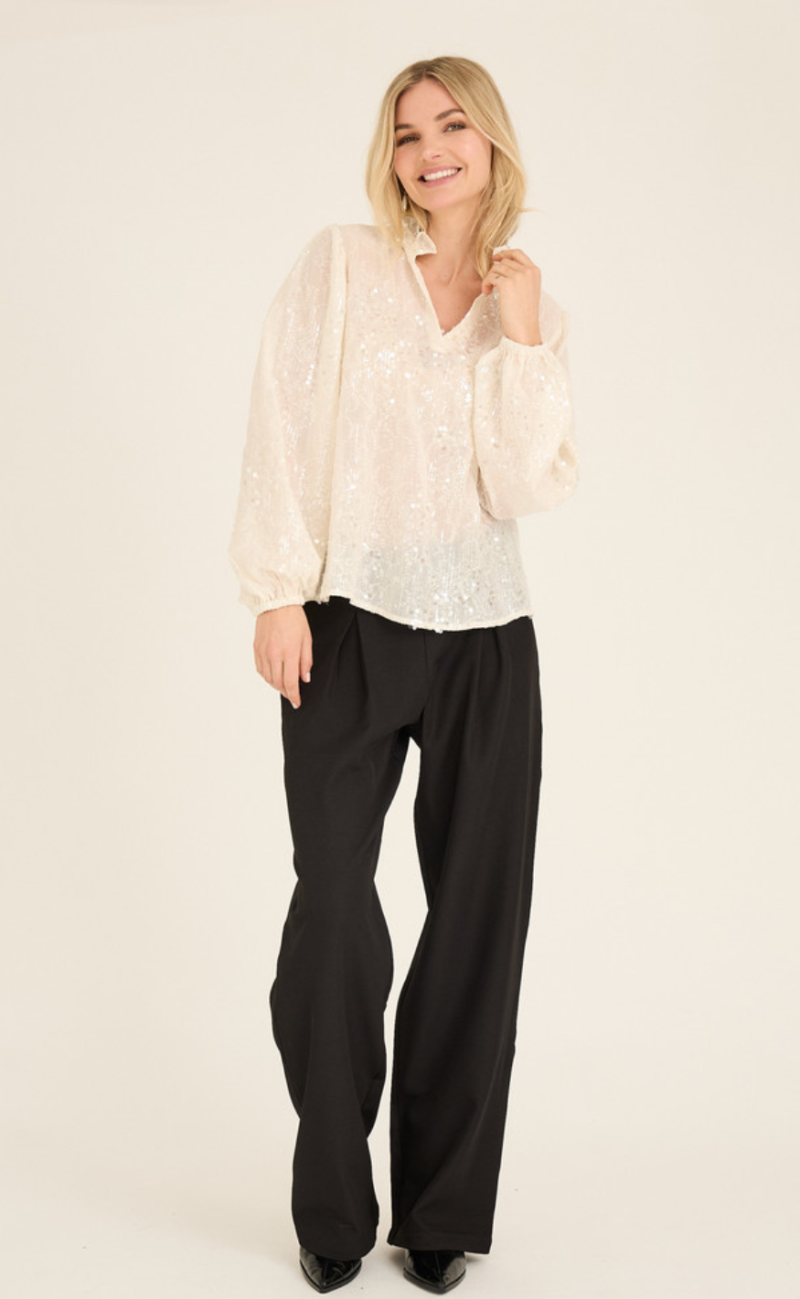 A-View Bluse - Grete Sequin - Off White