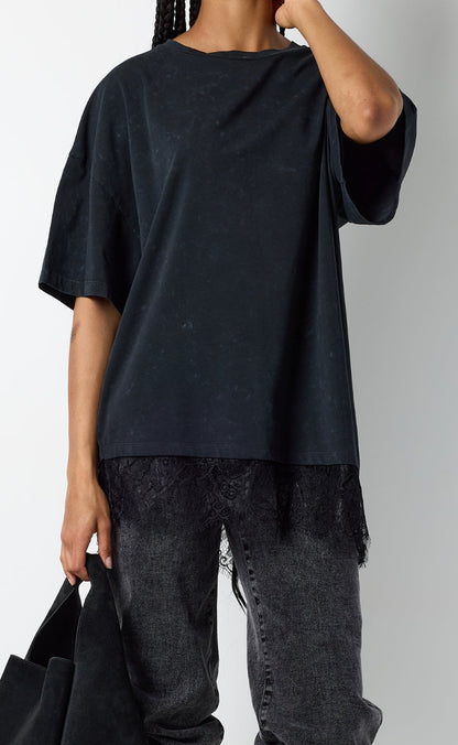 Noisy May T-shirt - Easy Lace - Obsidian Washed w. Black Lace