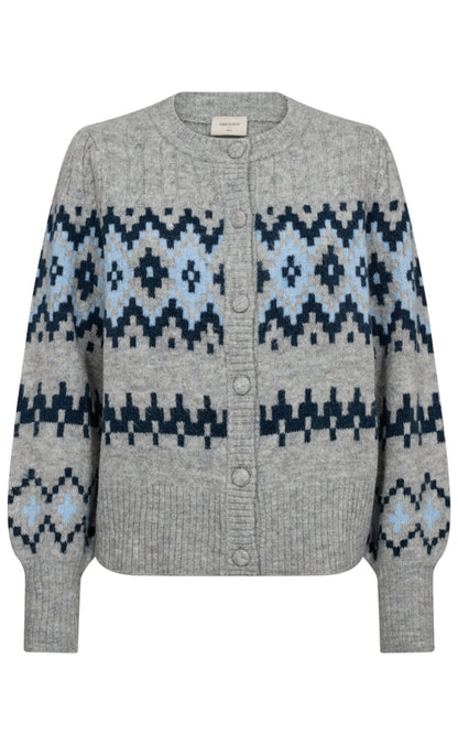 Freequent Cardigan - Merla - Med Grey Mel w. Moonlit Ocean