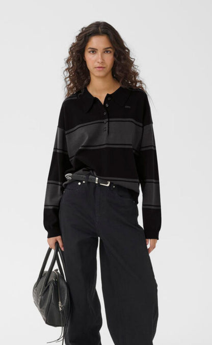 Gestuz Pullover - Silda Polo - Black/Raven striped