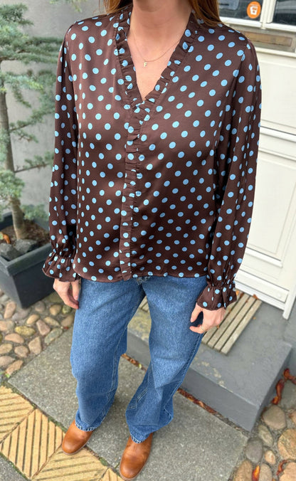 Say INA Copenhagen Bluse - Catja - Dark Brown W. Blue Dots