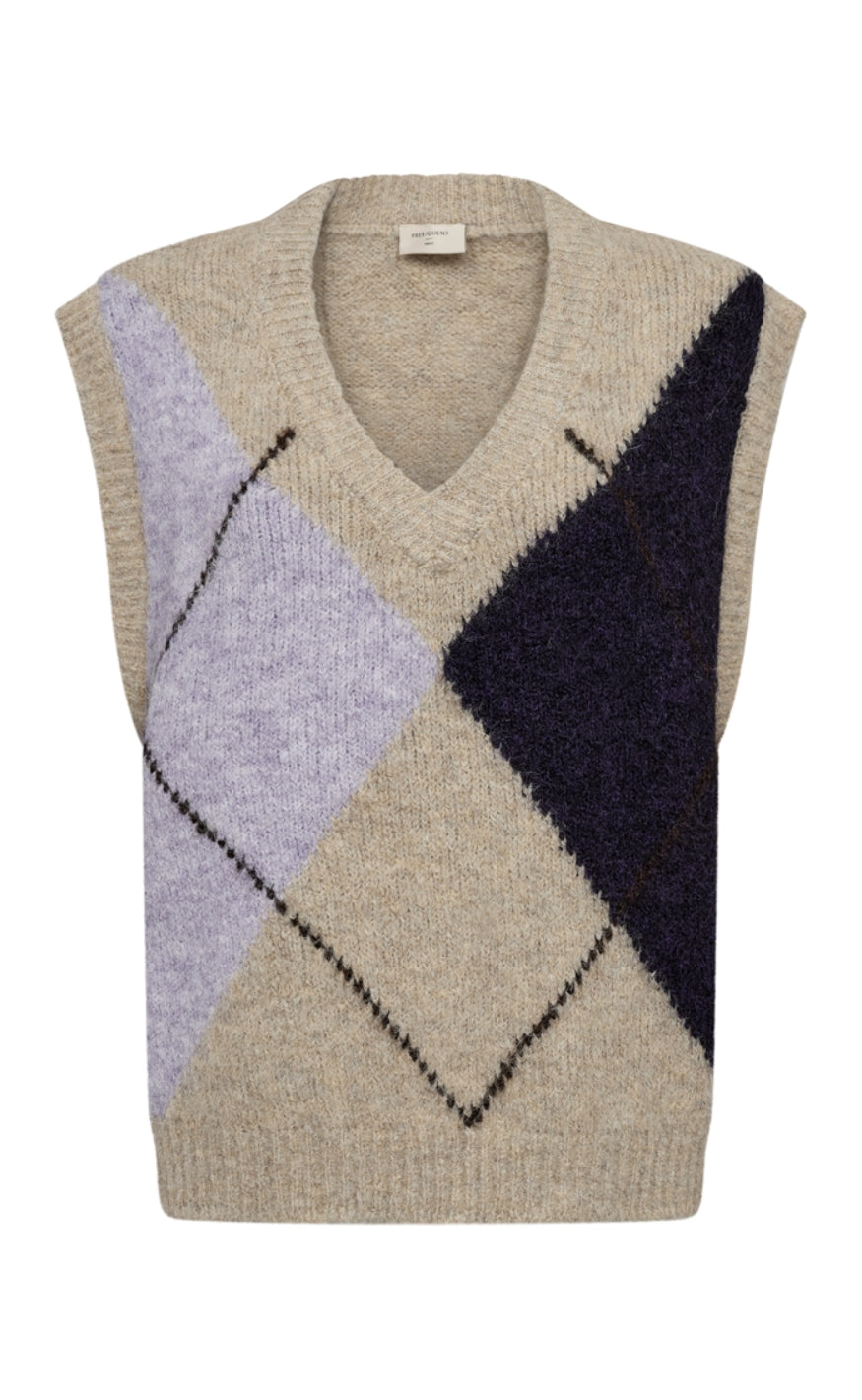 Freequent Vest - Grslulu Argyle - Oyster Grey Mel w. Iris Mel.