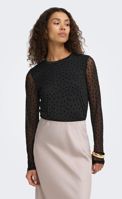 ONLY Bluse - Nova Mesh - Black/Black Dots