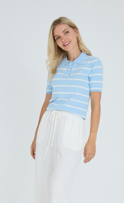 A-View Strik - Elo Polo - Light Blue/White Stripe
