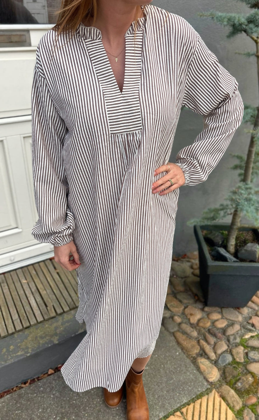 Say INA Copenhagen Kjole - Winnie New LS - Brown Striped