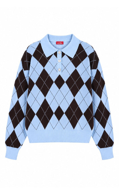Cras Pullover - Lovemy - Blue Brown Checks