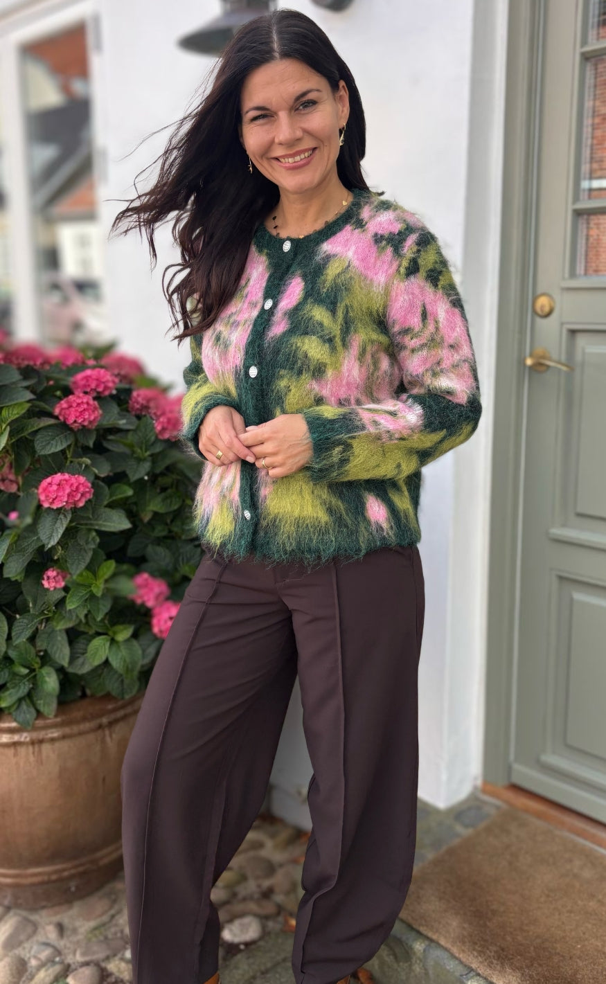 Freequent Cardigan - Lippi - Deep Forest Mel w. f. Pink Mel.