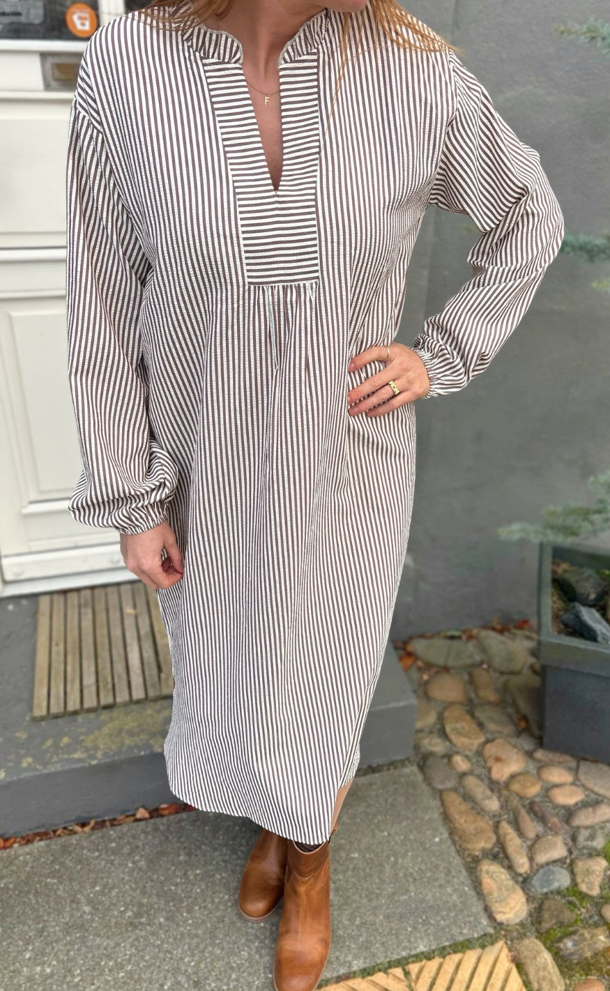 Say INA Copenhagen Kjole - Winnie New LS - Brown Striped