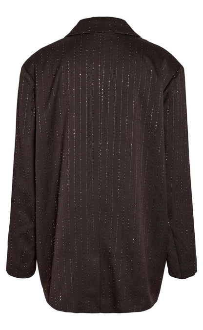 Noisy May Blazer - Celia Rhinestone - Chocolate Brown/Sequin Pinstripe