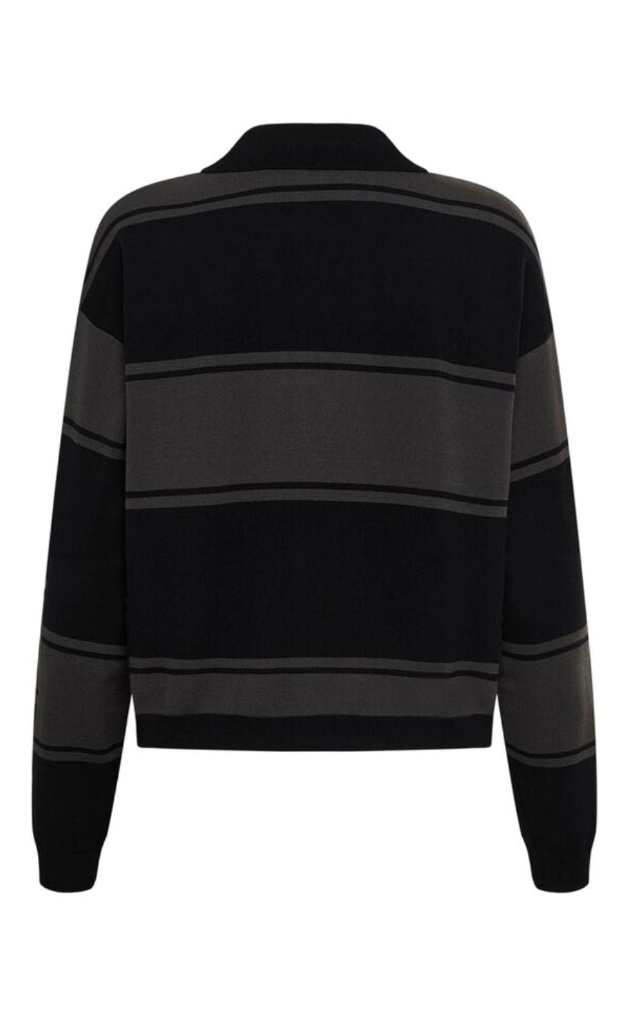 Gestuz Pullover - Silda Polo - Black/Raven striped