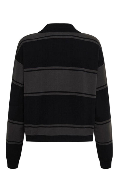 Gestuz Pullover - Silda Polo - Black/Raven striped