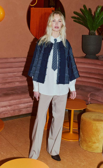 Freequent Jakke - Jolene - Navy Blazer w. Star Off-white