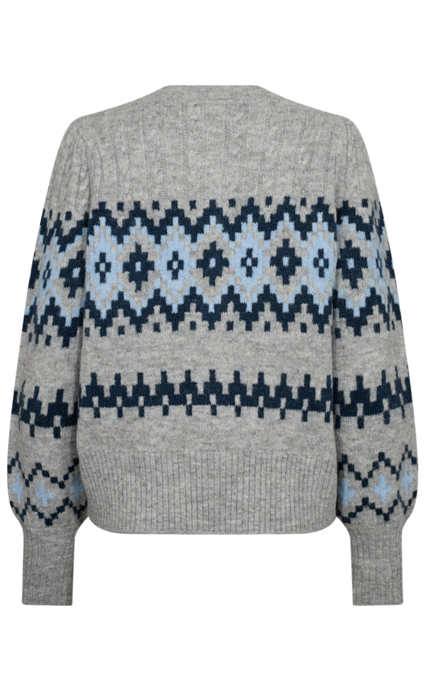 Freequent Cardigan - Merla - Med Grey Mel w. Moonlit Ocean