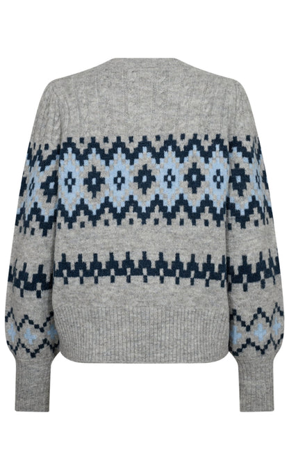 Freequent Cardigan - Merla - Med Grey Mel w. Moonlit Ocean