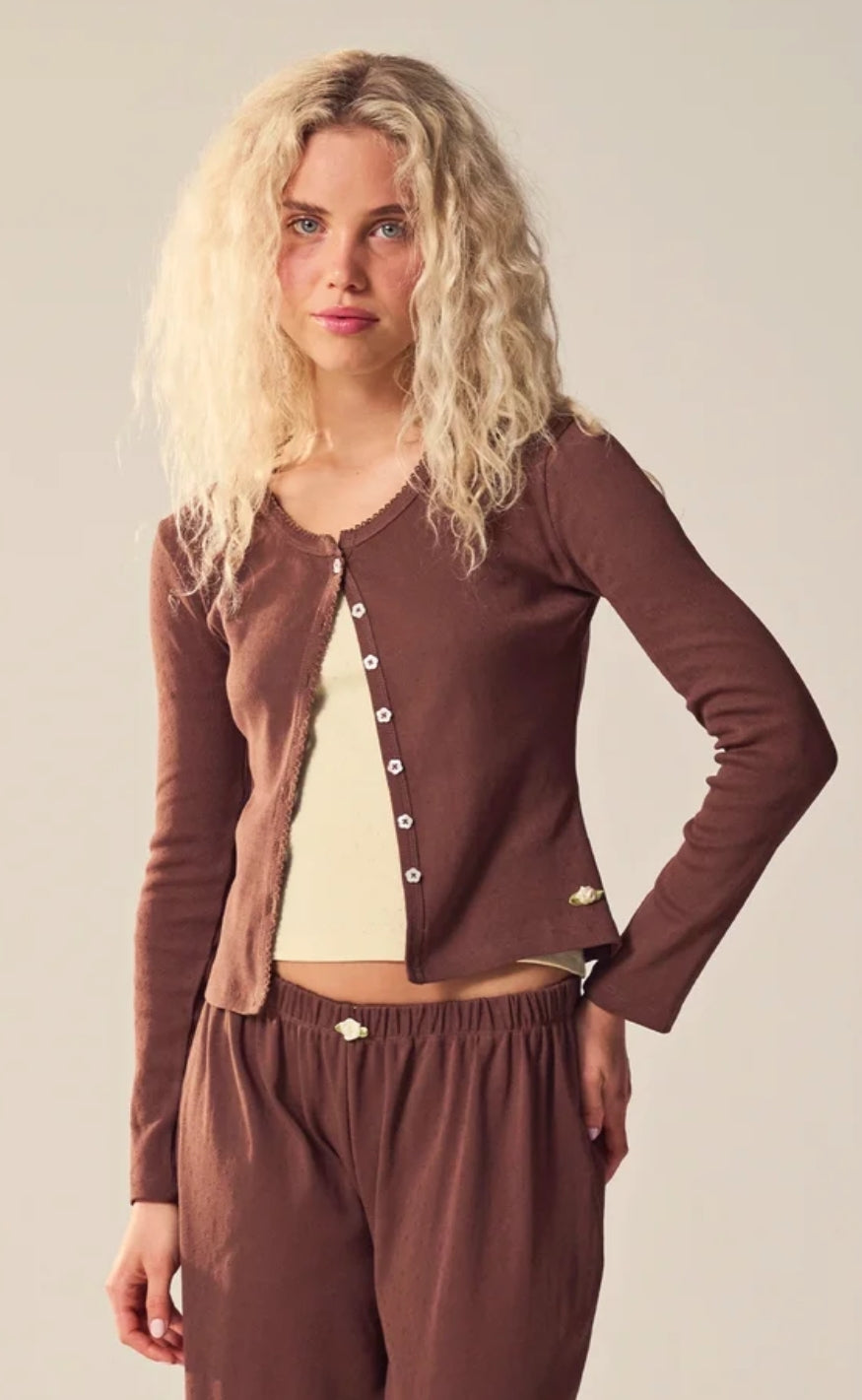 Maanesten Cardigan - Winter Pointelle - Brown