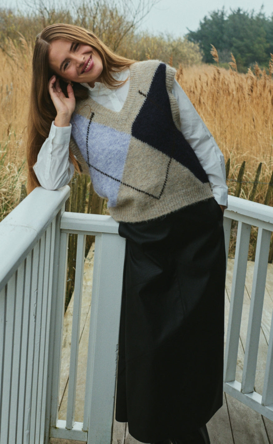 Freequent Vest - Grslulu Argyle - Oyster Grey Mel w. Iris Mel.