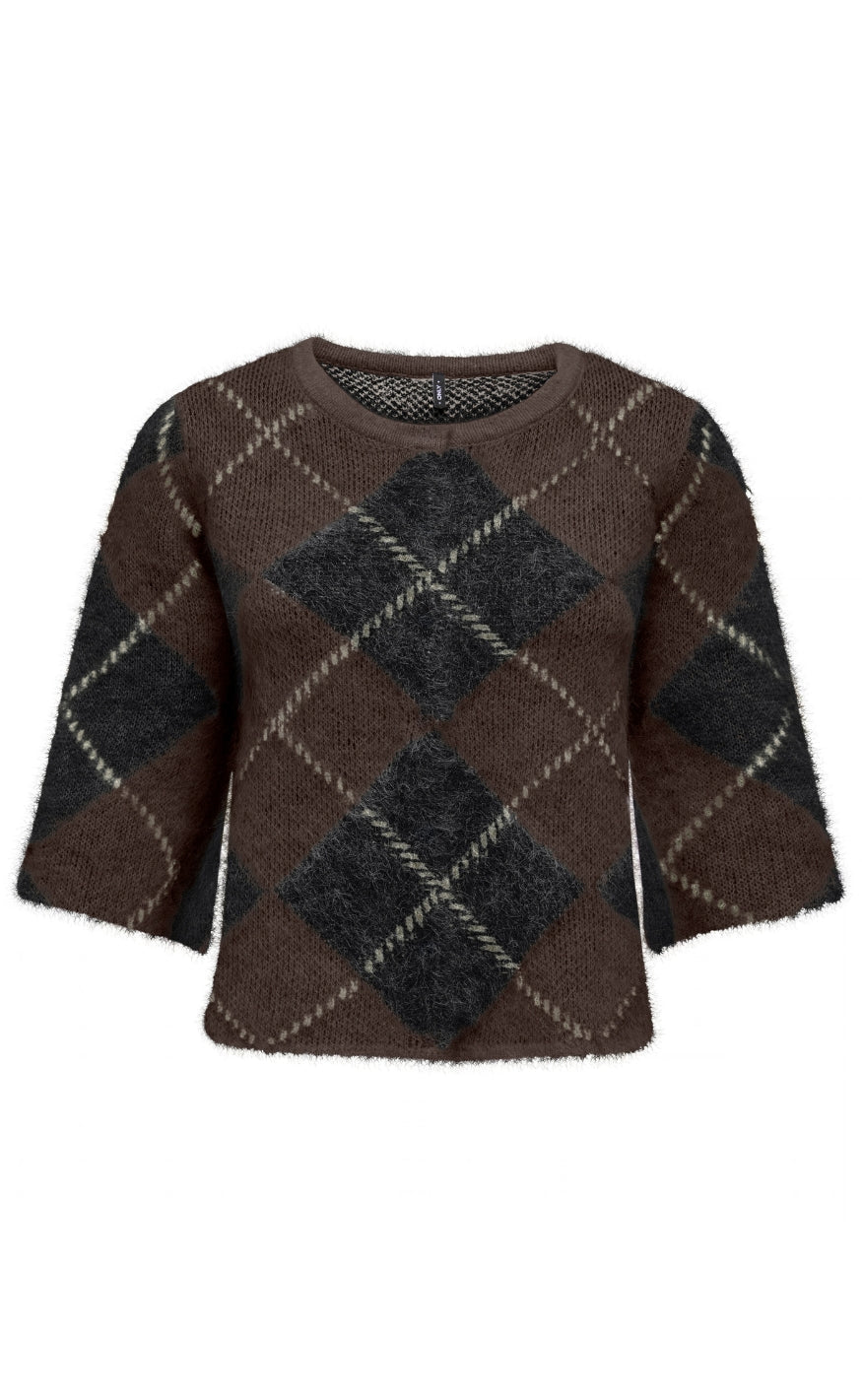 ONLY Strik - Noeme SS - Coffee Bean Big Argyle/Black/Oatmeal/Mel