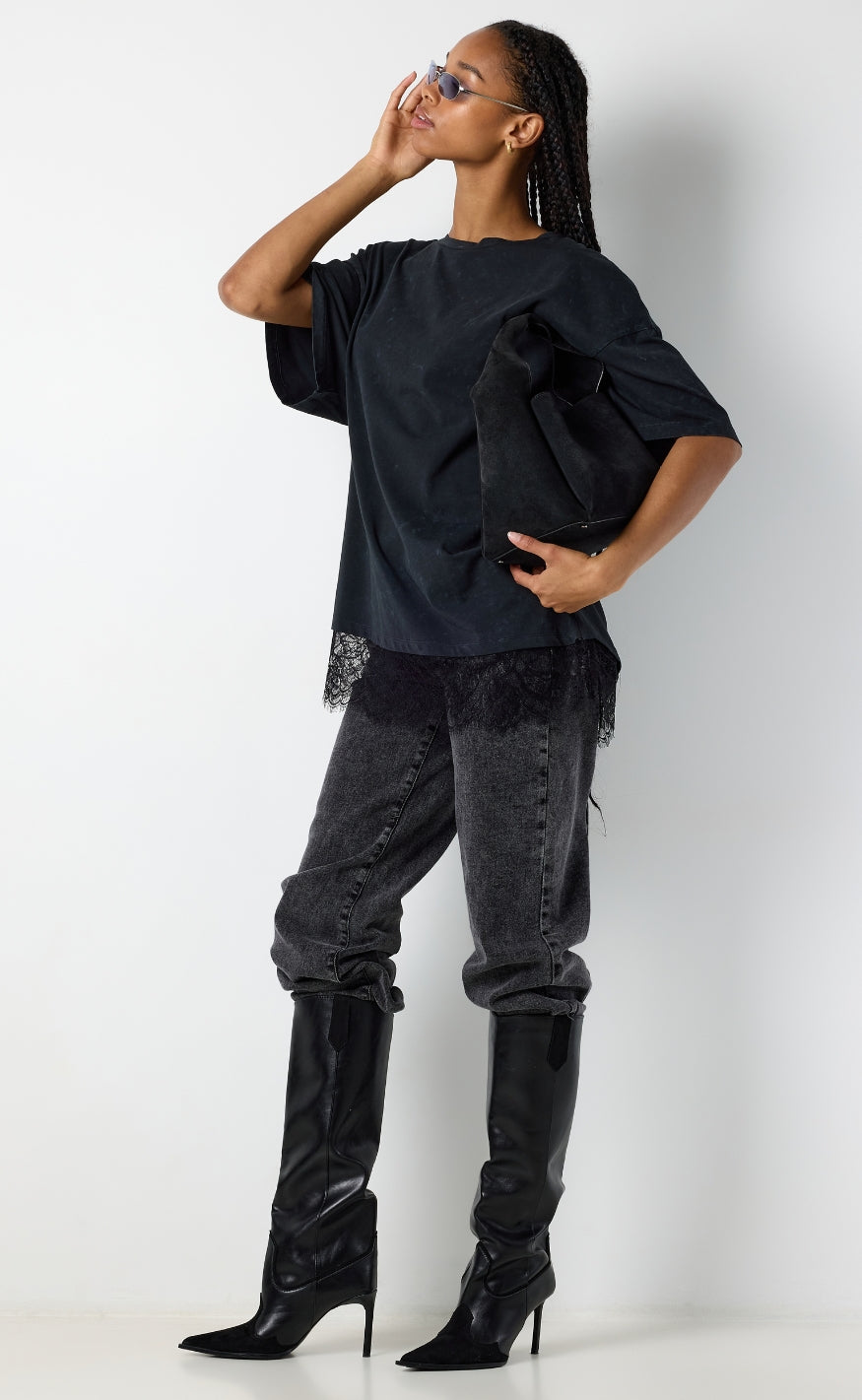 Noisy May T-shirt - Easy Lace - Obsidian Washed w. Black Lace