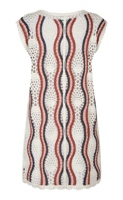 A-View Kjole - California Crochet - White/Peach/Navy