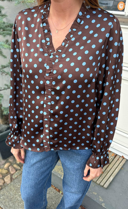 Say INA Copenhagen Bluse - Catja - Dark Brown W. Blue Dots
