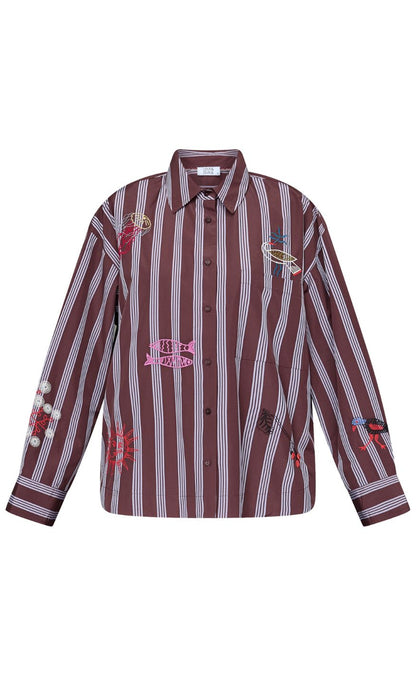 Love & Divine Bluse - love1555-1 - Brown Stripes Emb.