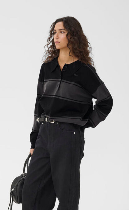 Gestuz Pullover - Silda Polo - Black/Raven striped