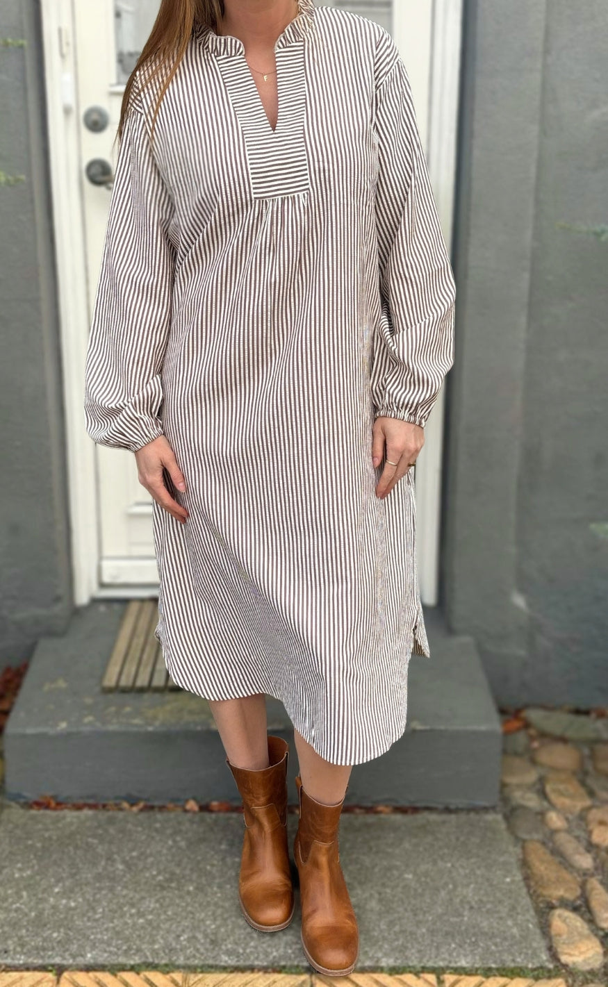 Say INA Copenhagen Kjole - Winnie New LS - Brown Striped